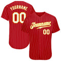 Custom Baseball Jersey Personalized Red Gold Pinstripe Stitched