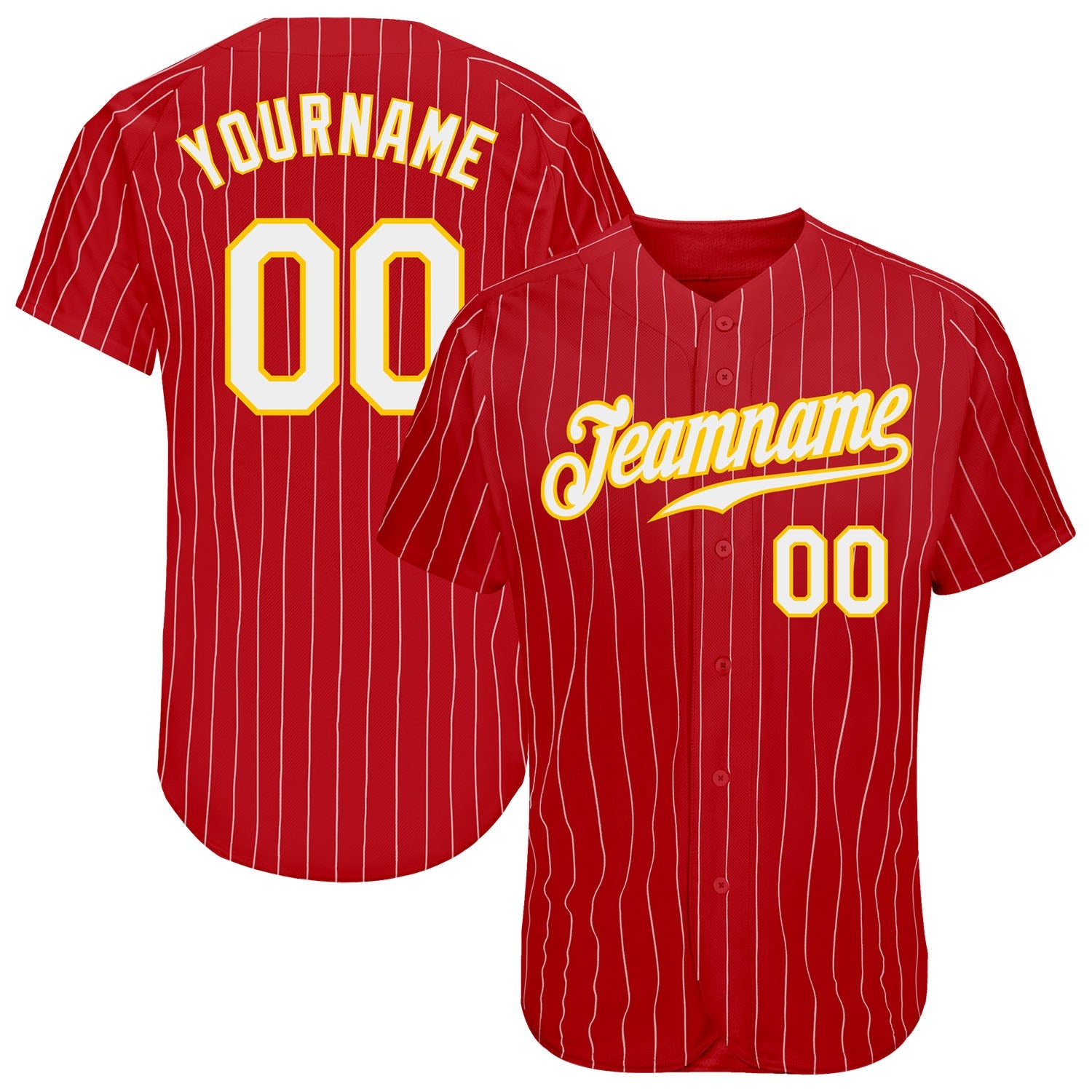 Custom Baseball Jersey Personalized Red Gold Pinstripe Stitched