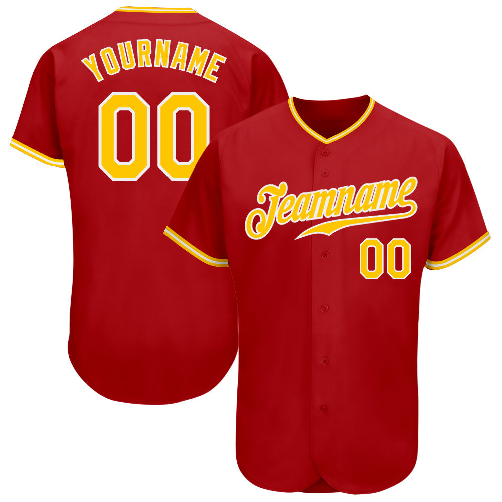 Custom Baseball Jersey Personalized Red Gold Stitched