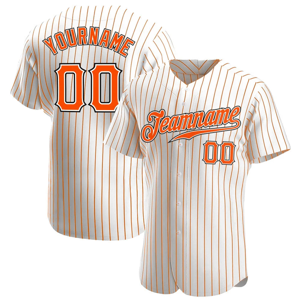 Custom Baseball Jersey White Orange Pinstripe Stitched