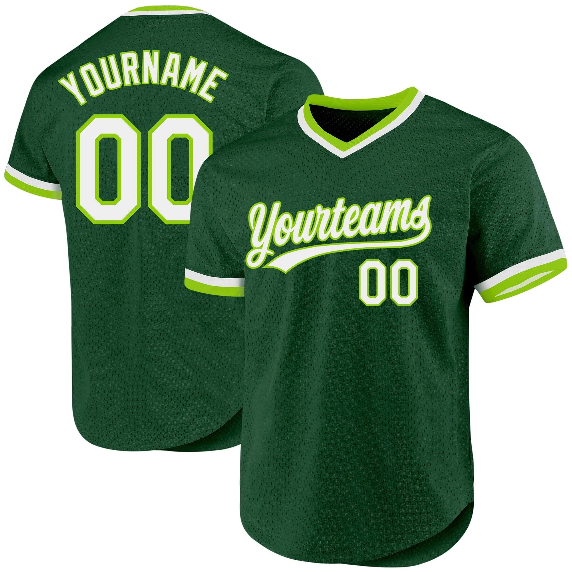 Custom Baseball Stitched Mesh Pullover Jersey Personalized Green