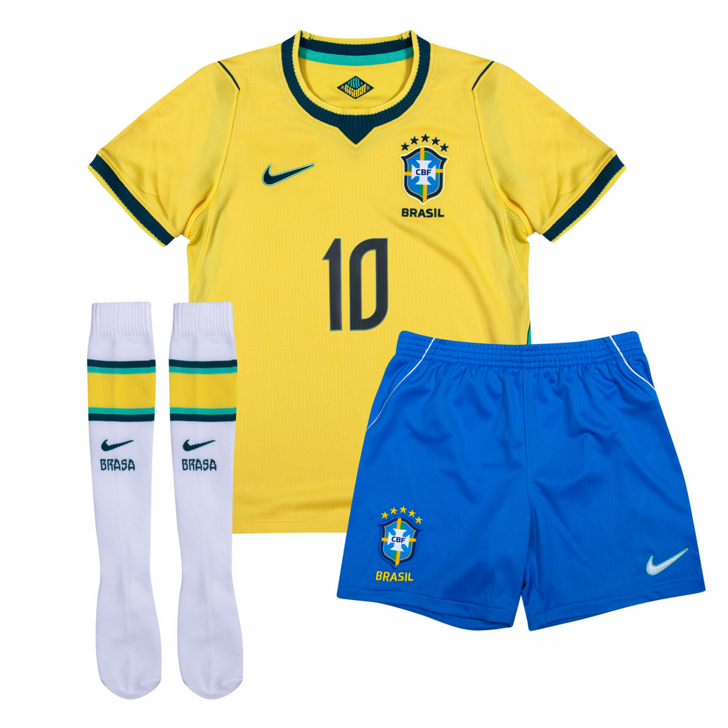 Youth Brazil Home Vini Jr. 10 Jersey & Shorts & Socks Kids Kits