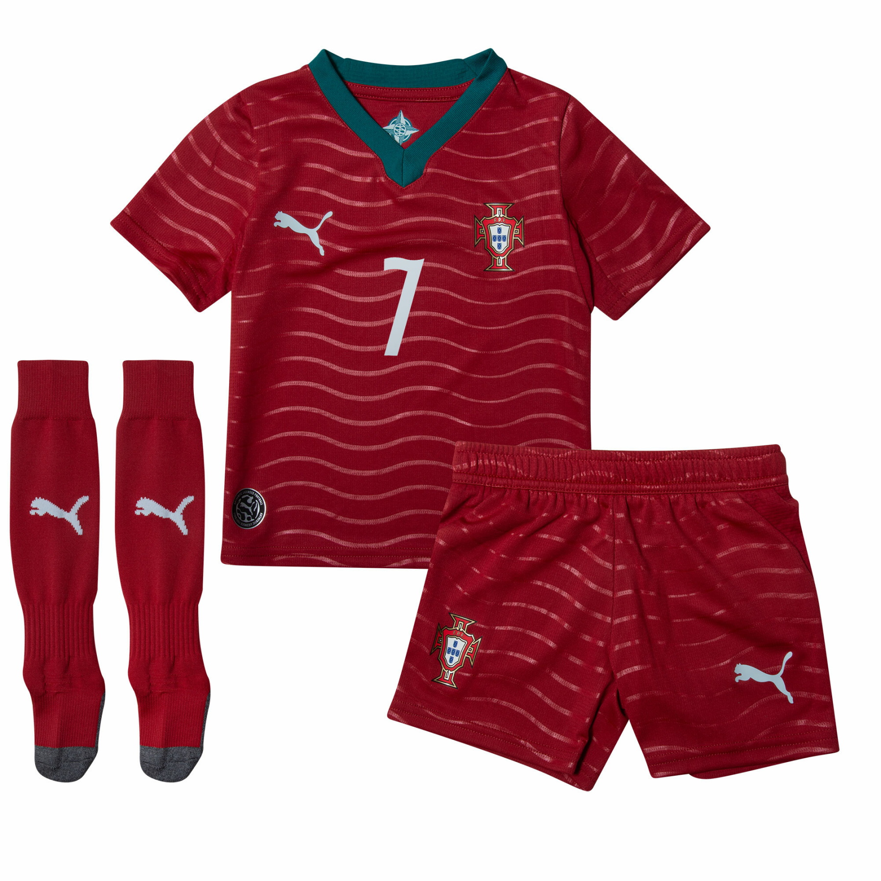 Youth Portugal Home Ronaldo 7 Jersey & Shorts & Socks Kids Kits